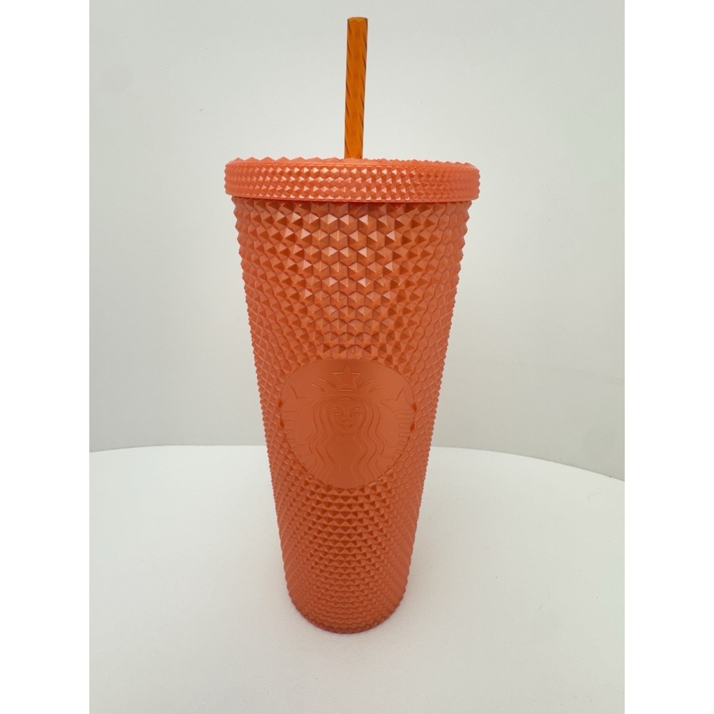 Starbucks Orange Studded Tumbler 24oz Cold Cup Limited Edition Reusable w/ Straw